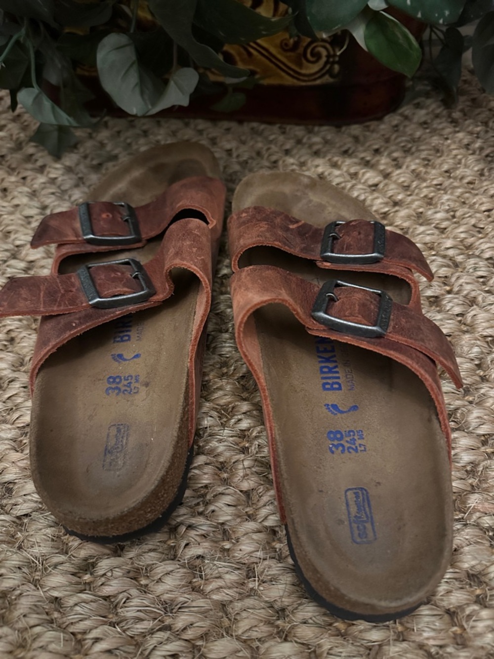 Birkenstock Brown Leather Double-Buckle Slide Sandals - Picture 5 of 12